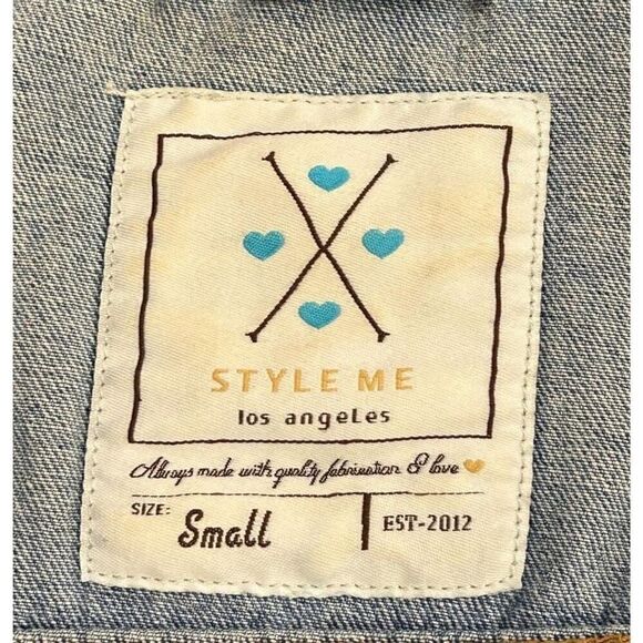 Style Me Distressed Denim Jacket Women's Size ( S ), Embroidered Stars #BH - Picture 5 of 6